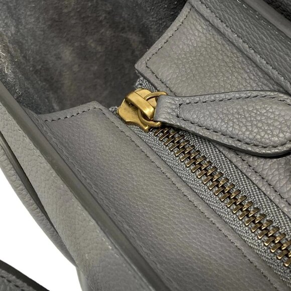 Auth CELINE Luggage Micro Shopper - Gray Leather Handbag - Picture 12 of 15